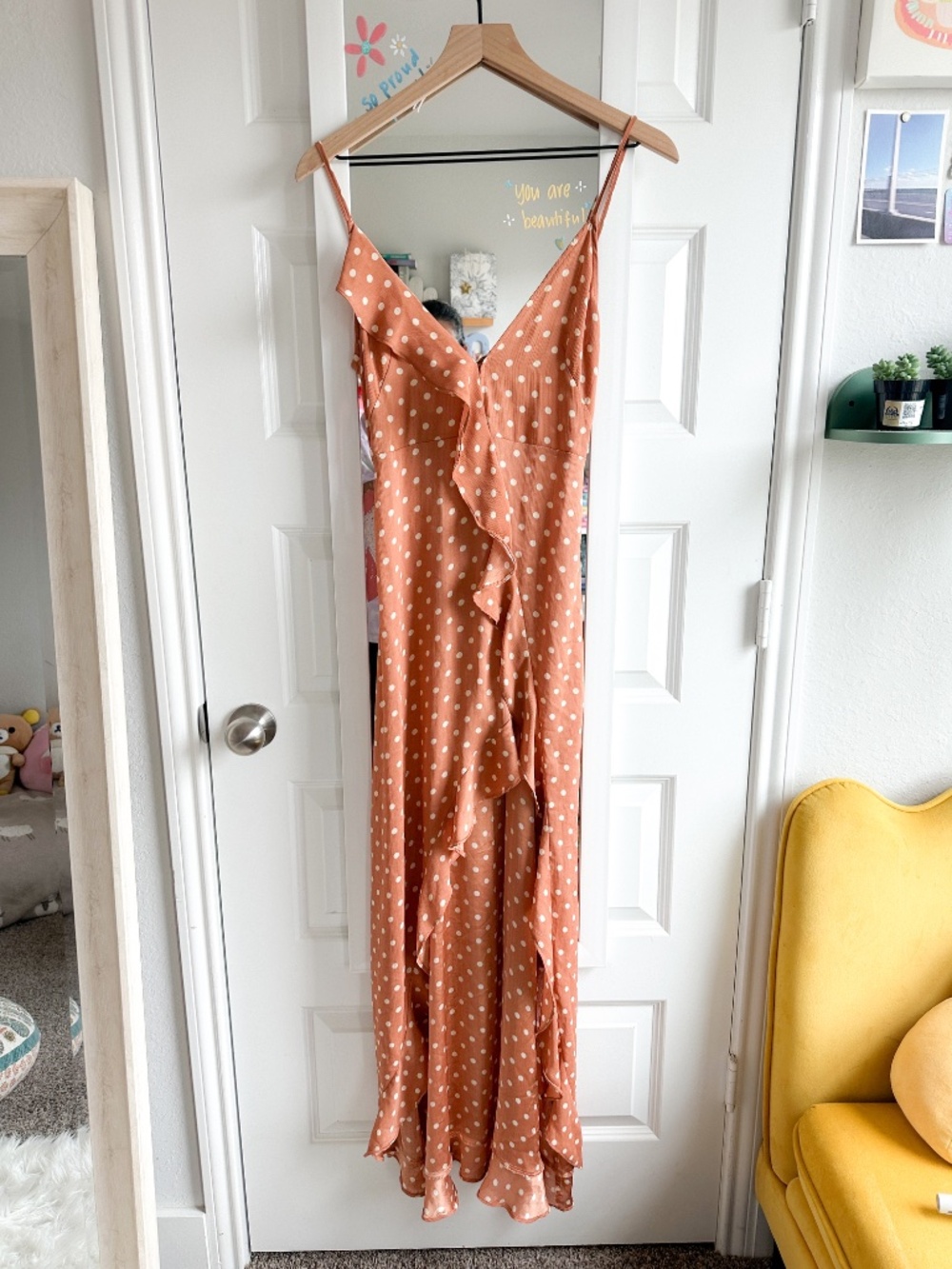 Dress Forum Size S Rust Polka Dot Ruffle Slit Maxi Dress